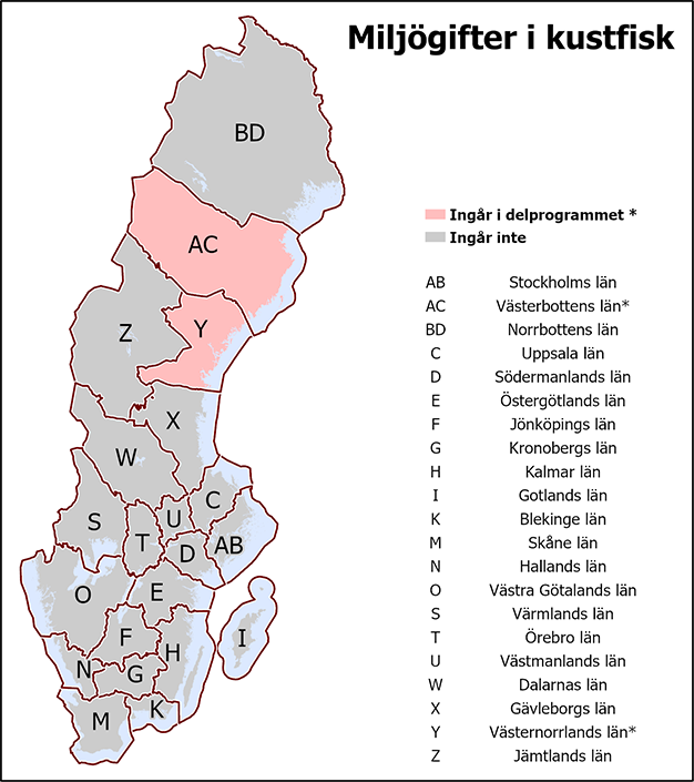 I det gemensamma delprogrammet Miljögifter i kustfisk ingår Västerbottens och Västernorrlands län.