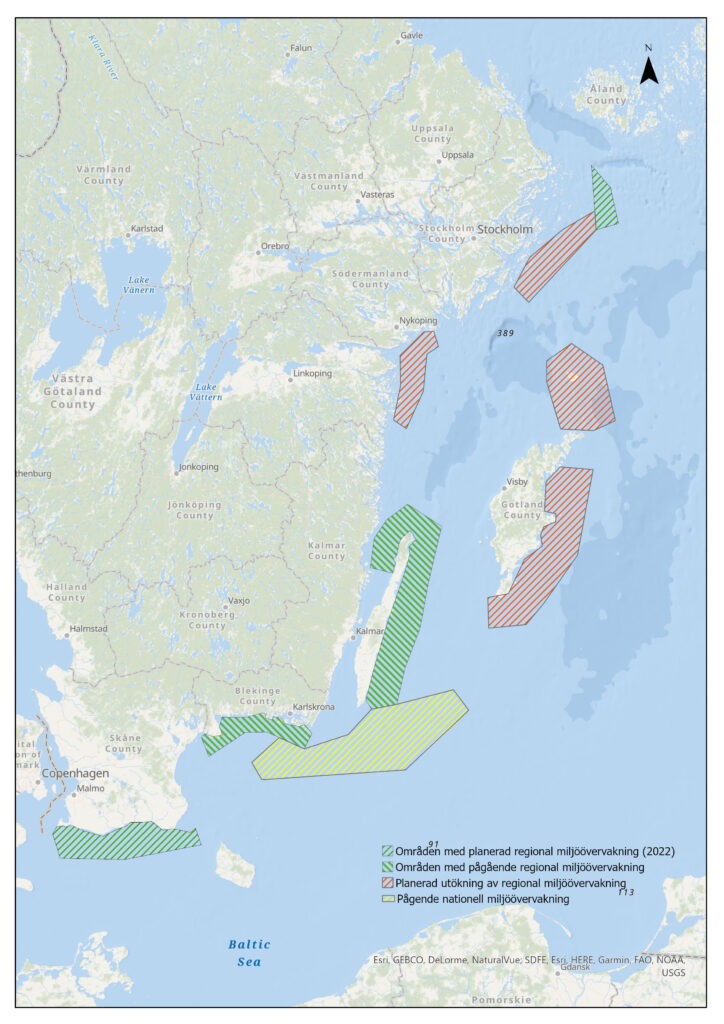 Bild av en karta som visar var det sker övervakning av tumlare.