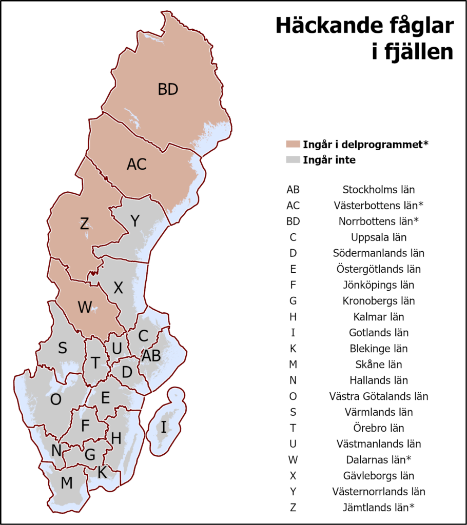 Bild av en karta som visar Sveriges länsstyrelser. De som deltar i projektet är markerade.